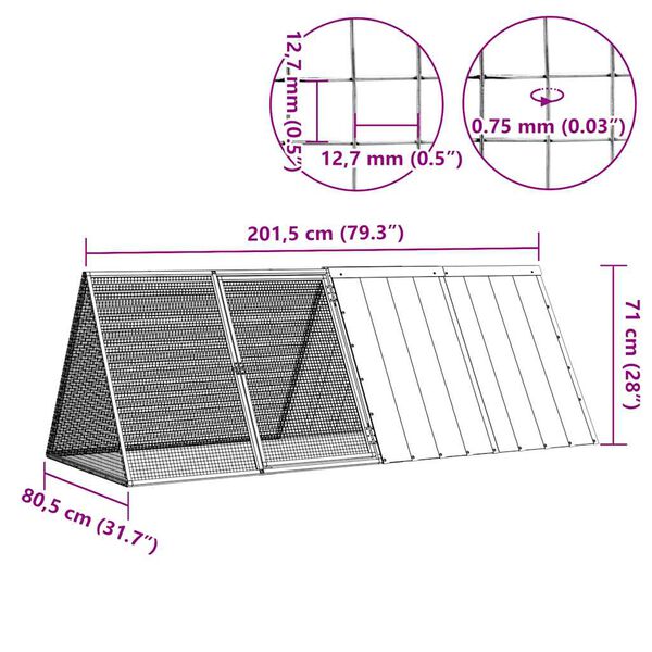 vidaXL Rabbit Cage Anthracite 201.5x80.5x71 cm Galvanised Steel