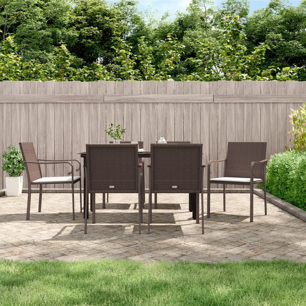 vidaXL 7 Piece Garden Dining Set with Cushions Poly Rattan and Steel