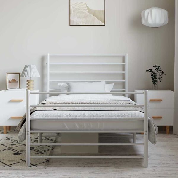 vidaXL Metal Bed Frame without Mattress with Footboard White 100x200cm