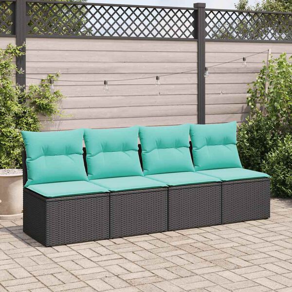 vidaXL 2 Piece Garden Sofa Set with Cushions Black Poly Rattan Acacia