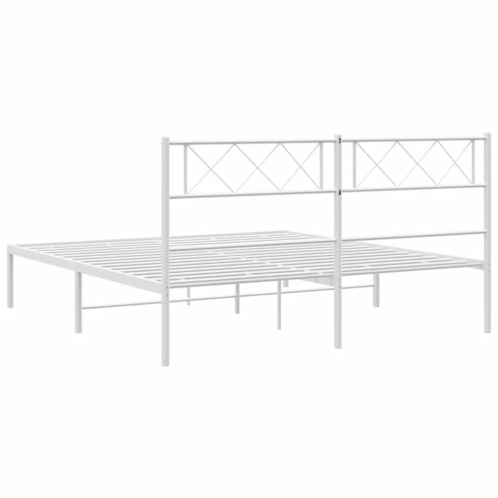 vidaXL Metal Bed Frame without Mattress with Headboard White 150x200cm