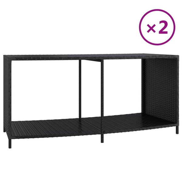 vidaXL Storage Shelves 2 pcs Black Poly Rattan
