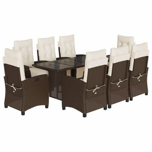 vidaXL 9 Piece Garden Dining Set with Cushions Brown Poly Rattan