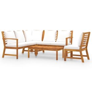 vidaXL 5 Piece Garden Lounge Set with Cushion Cream Solid Acacia Wood