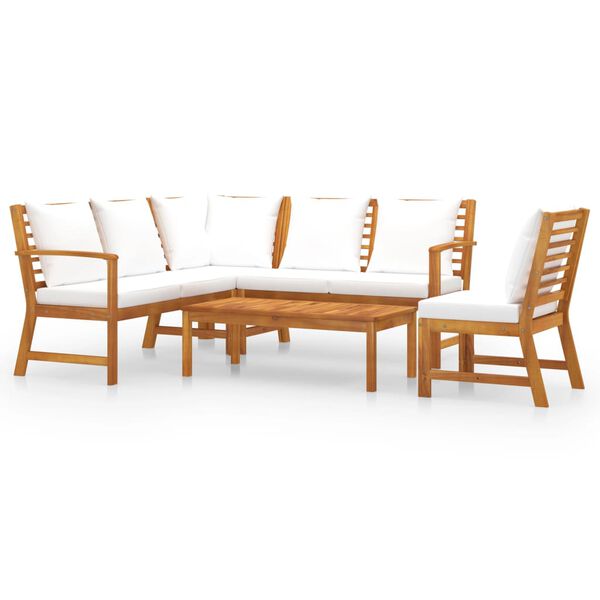vidaXL 5 Piece Garden Lounge Set with Cushion Cream Solid Acacia Wood