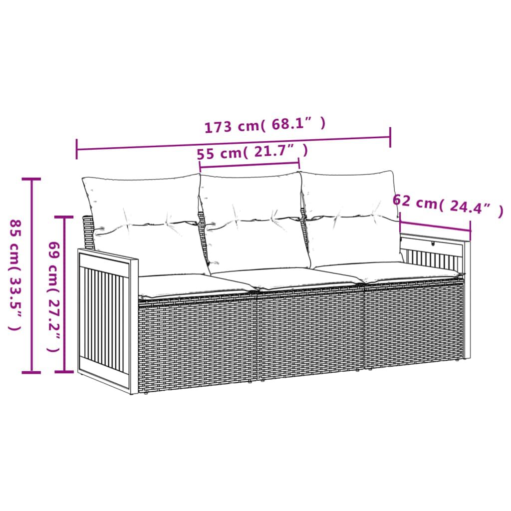 vidaXL 3 Piece Garden Sofa Set with Cushions Black Poly Rattan
