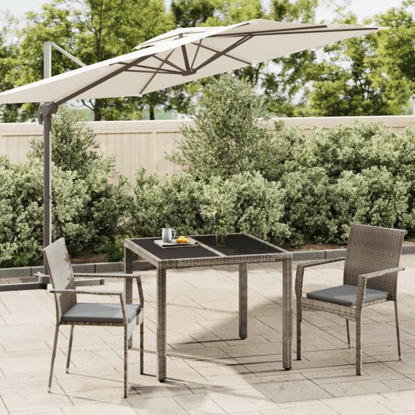 vidaXL 3 Piece Garden Dining Set with Cushions Grey Poly Rattan
