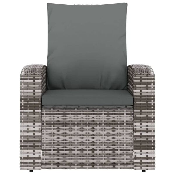 vidaXL Garden Reclining Chair with Cushions Grey Poly Rattan