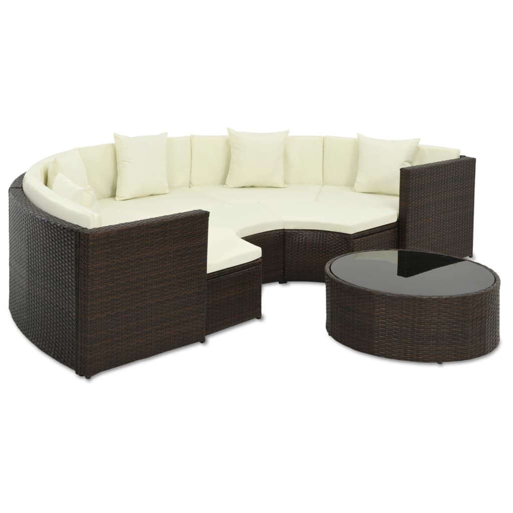 vidaXL 7 Piece Garden Lounge Set with Cushions Poly Rattan Brown