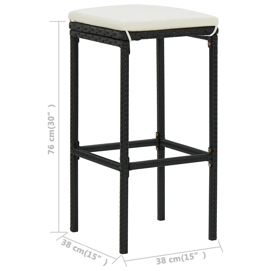 vidaXL 3 Piece Garden Bar Set with Cushions Black