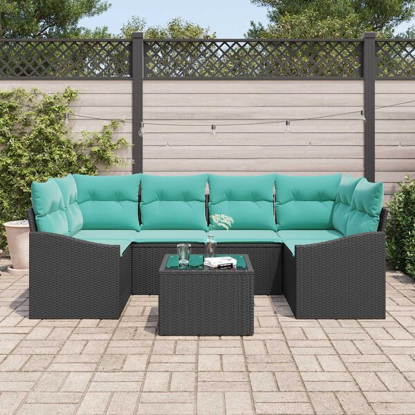 vidaXL 7 Piece Garden Sofa Set with Cushions Black Poly Rattan