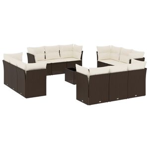vidaXL 13 Piece Garden Sofa Set with Cushions Brown Poly Rattan