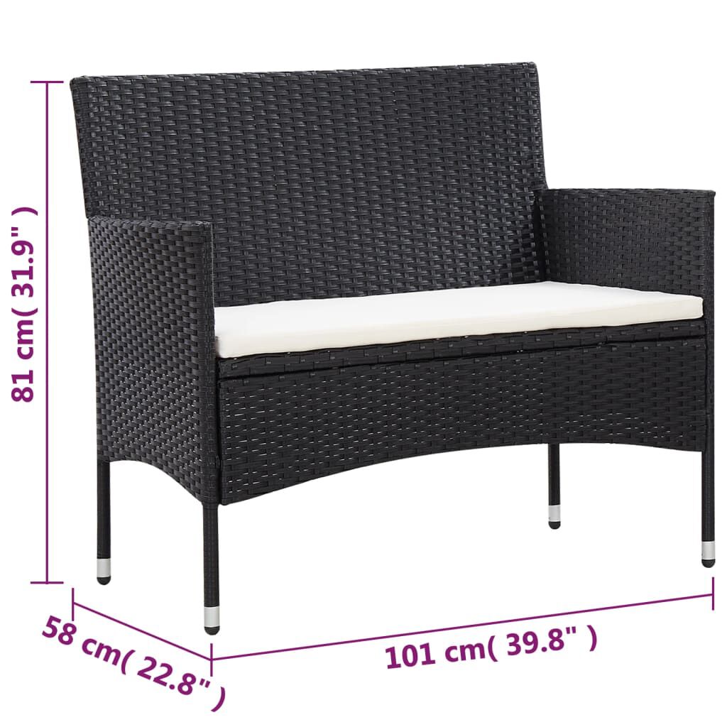 vidaXL 5 Piece Garden Lounge Set With Cushions Poly Rattan Black