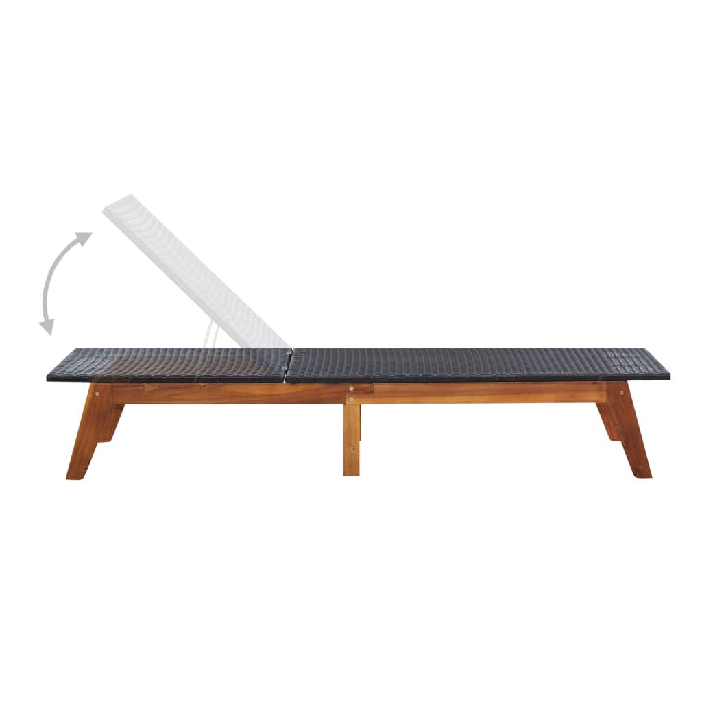 vidaXL Sun Lounger with Cushion Poly Rattan and Solid Acacia Wood