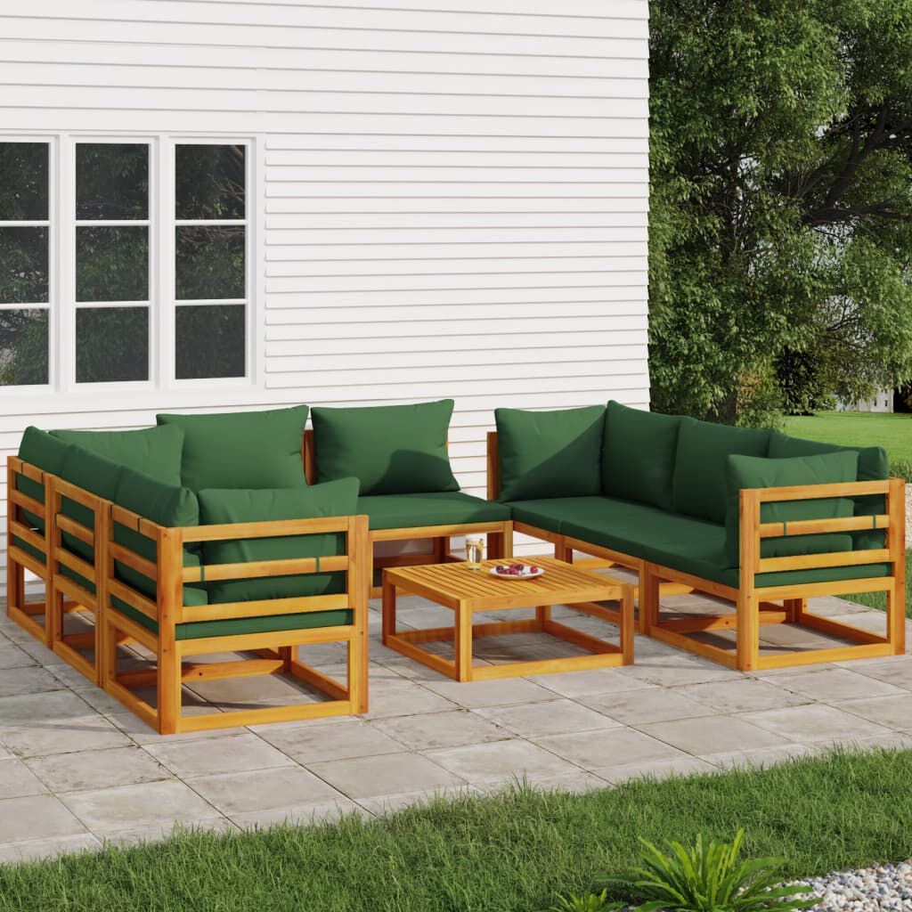 vidaXL 9 Piece Garden Lounge Set with Green Cushions Solid Wood
