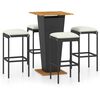 vidaXL 5 Piece Garden Bar Set with Cushions Poly Rattan Black