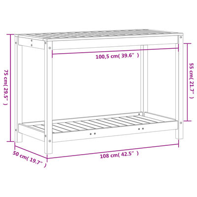 vidaXL Potting Table with Shelf 108x50x75 cm Solid Wood Pine
