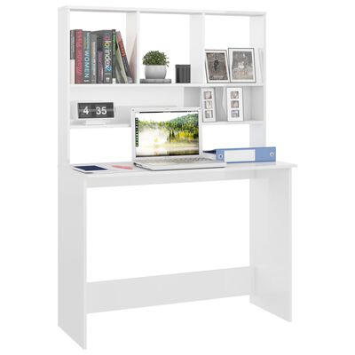 vidaXL Desk with Shelf High Gloss White 110x45x157 cm Engineered Wood