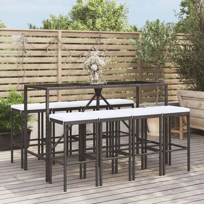 vidaXL 9 Piece Garden Bar Set with Cushions Black Poly Rattan