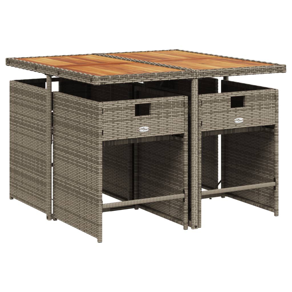 vidaXL 5 Piece Garden Dining Set with Cushions Grey Poly Rattan