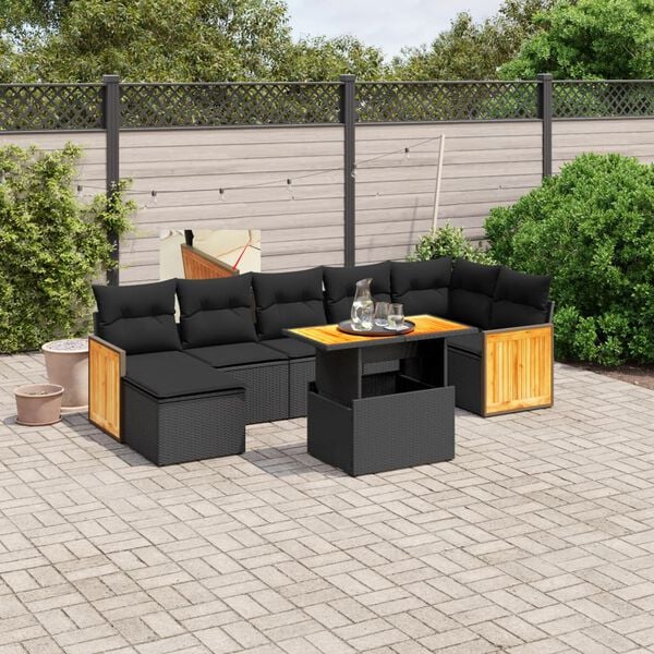 vidaXL 8 Piece Garden Sofa Set with Cushions Grey Poly Rattan