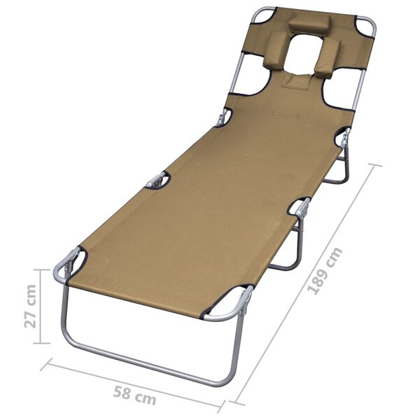 vidaXL Foldable Sunlounger with Head Cushion Adjustable Backrest Taupe