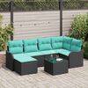vidaXL Garden Sofa Set 7 pcs Black and turquoise Poly rattan