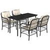 vidaXL 5 Piece Garden Dining Set with Cushions Black Poly Rattan