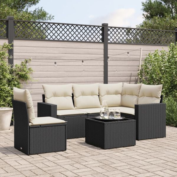 vidaXL 6 Piece Garden Sofa Set with Cushions Black Poly Rattan