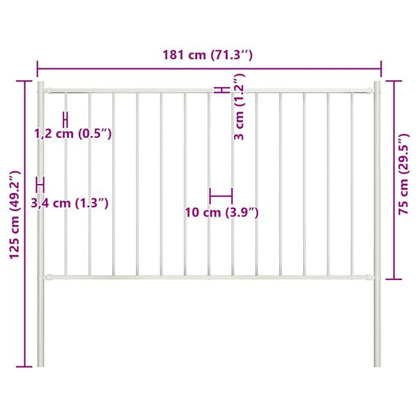 vidaXL Fence Panel with Posts Powder-coated Steel 1.81x0.75 m White