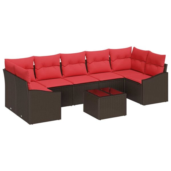 vidaXL 8 Piece Garden Sofa Set with Cushions Brown Poly Rattan