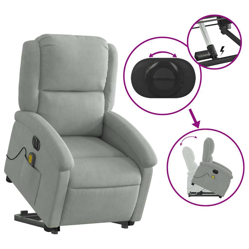 vidaXL Electric Stand up Massage Recliner Chair Light Grey Velvet