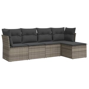 vidaXL 5 Piece Garden Sofa Set with Cushions Grey Poly Rattan
