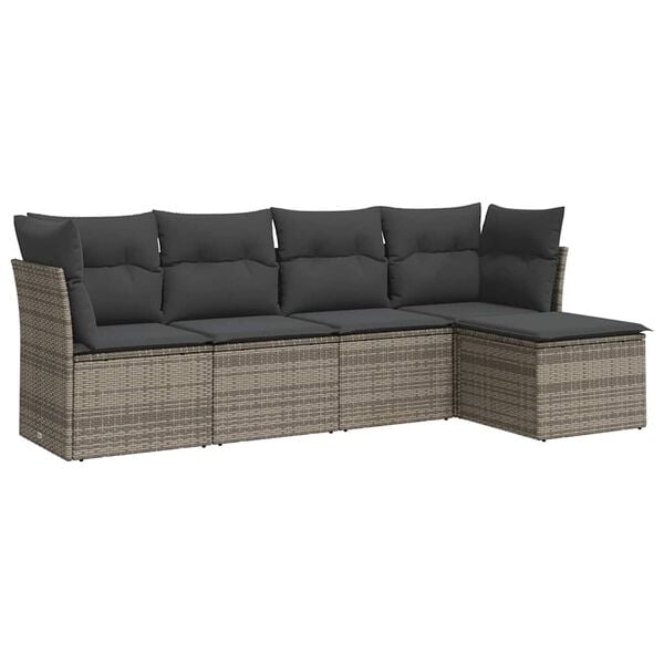 vidaXL 5 Piece Garden Sofa Set with Cushions Grey Poly Rattan