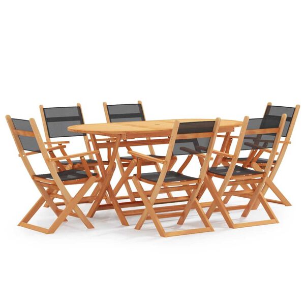 vidaXL 7 Piece Outdoor Dining Set Black Eucalyptus Wood&Textilene