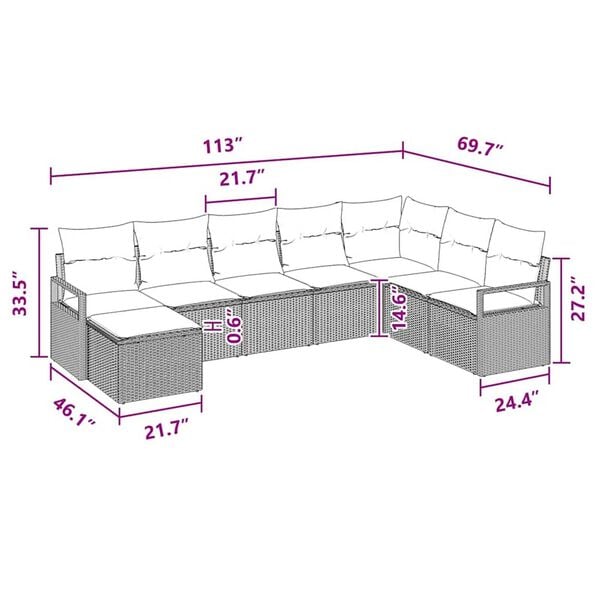 vidaXL Garden Sofa Set 8 pcs Grey Poly rattan