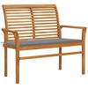 vidaXL Garden Bench with Grey Cushion 112 cm Solid Teak Wood