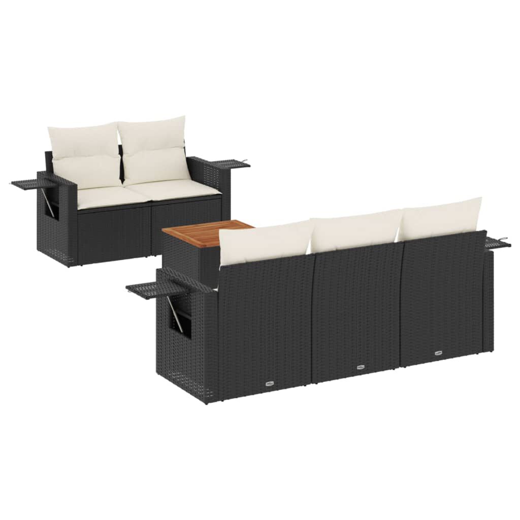 vidaXL 6 Piece Garden Sofa Set with Cushions Black Poly Rattan