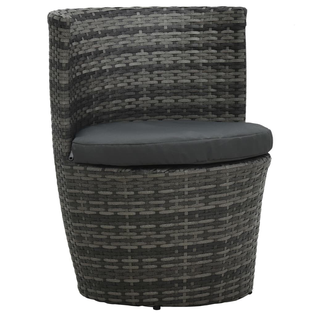 vidaXL 3 Piece Bistro Set with Cushions Poly Rattan Grey
