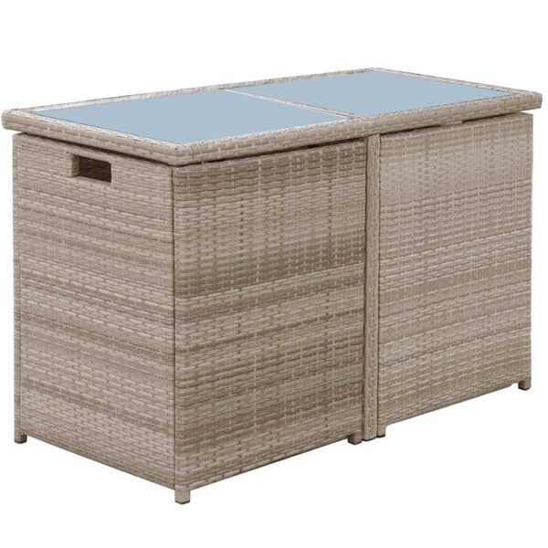 vidaXL 3 Piece Bistro Set with Cushions Poly Rattan Beige