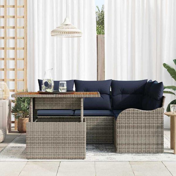 vidaXL Garden Sofa Set 5 pcs Grey and navy blue 100 x 55 x 73 cm