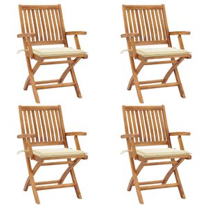 vidaXL Folding Garden Chairs with Cushions 4 pcs Solid Teak Wood