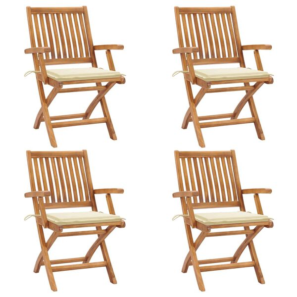 vidaXL Folding Garden Chairs with Cushions 4 pcs Solid Teak Wood