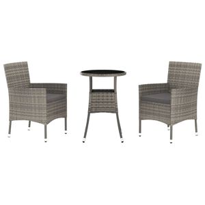 vidaXL 3 Piece Garden Bistro Set with Cushions Grey Poly Rattan