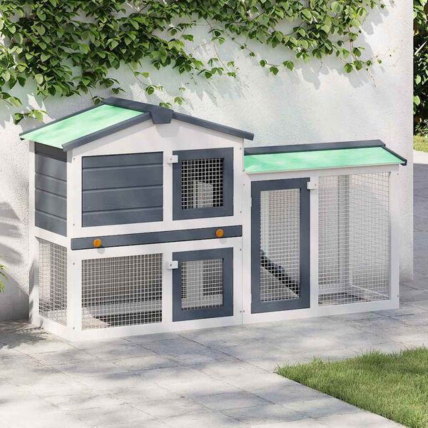 vidaXL Outdoor Large Rabbit Hutch Grey and White 145 x 45 x 84 Wood