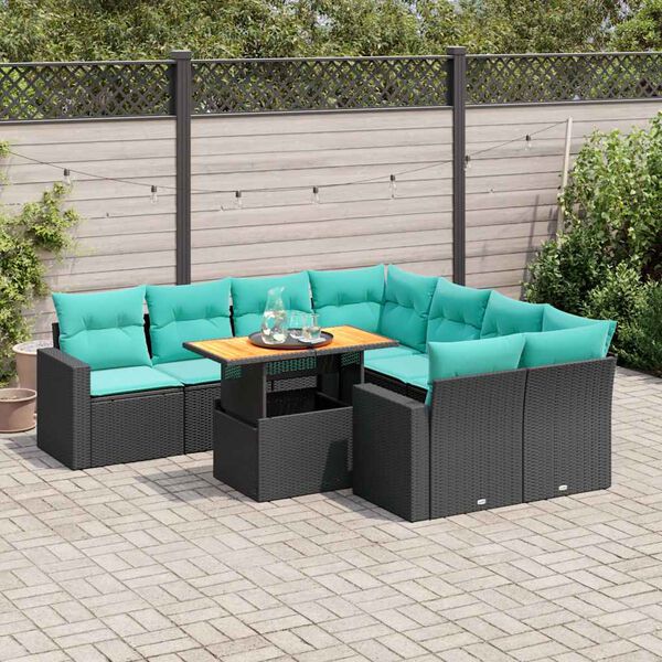 vidaXL 9 Piece Garden Sofa Set with Cushions Black Poly Rattan