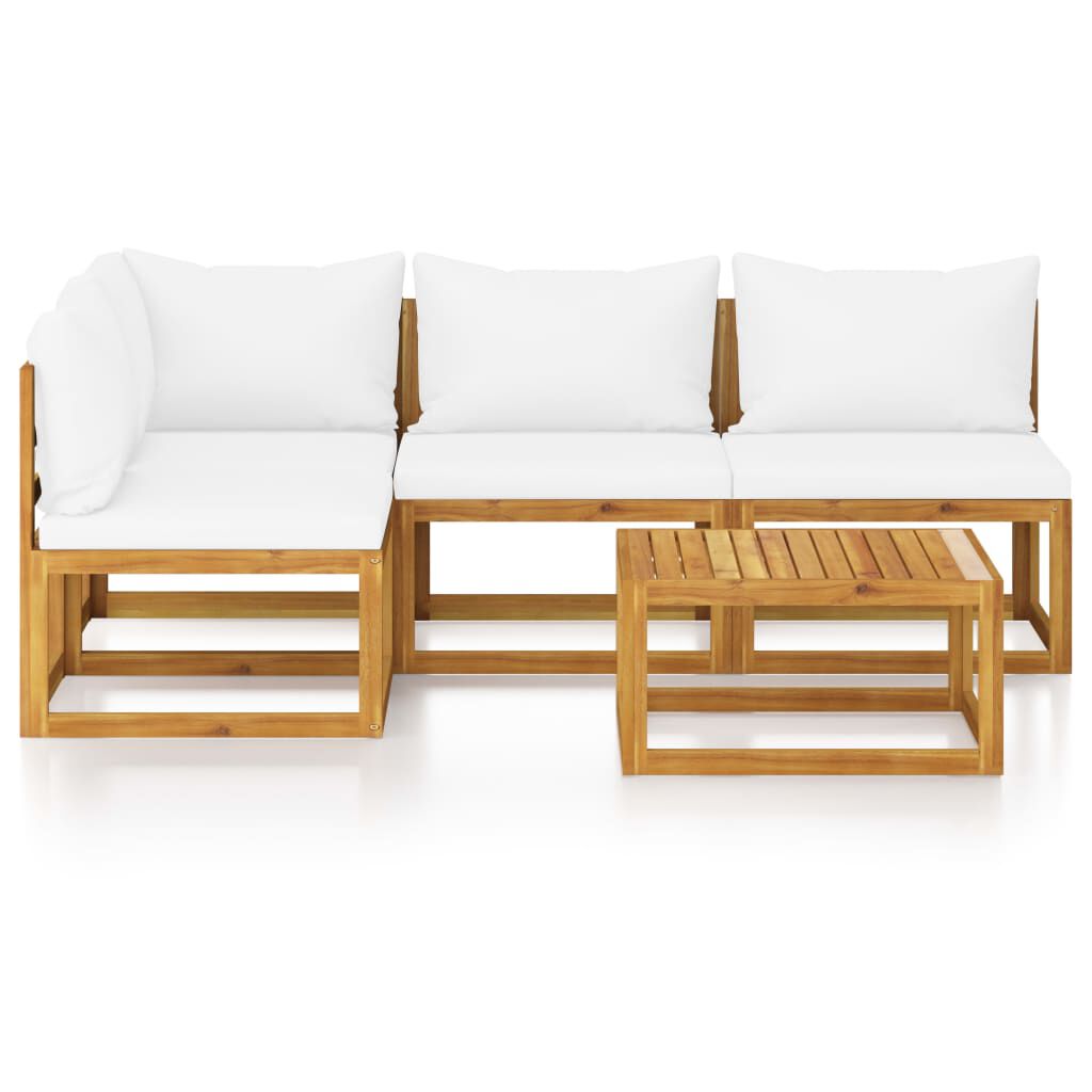 vidaXL 5 Piece Garden Lounge Set with Cushion Cream Solid Acacia Wood