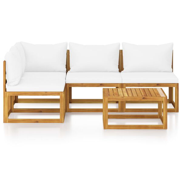 vidaXL 5 Piece Garden Lounge Set with Cushion Cream Solid Acacia Wood