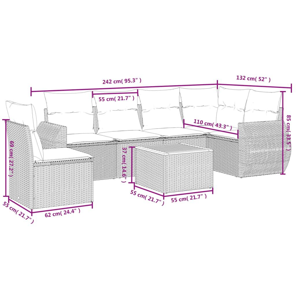 vidaXL 7 Piece Garden Sofa Set with Cushions Beige Poly Rattan