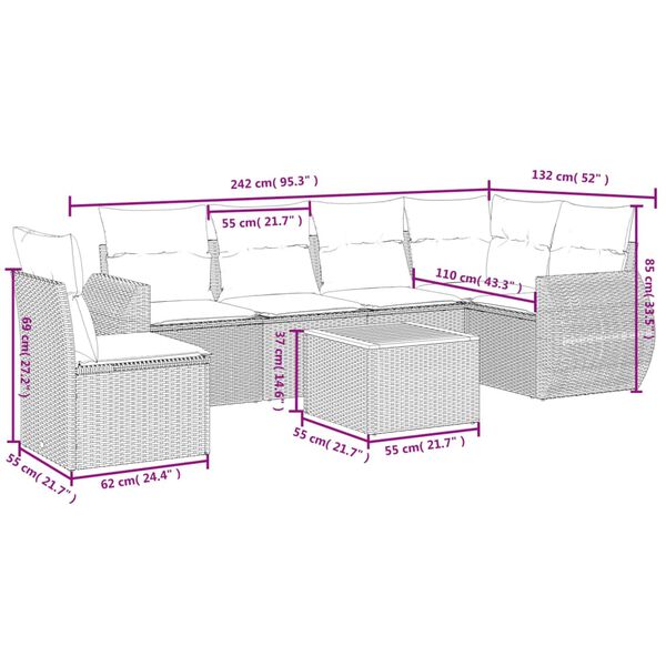 vidaXL 7 Piece Garden Sofa Set with Cushions Beige Poly Rattan